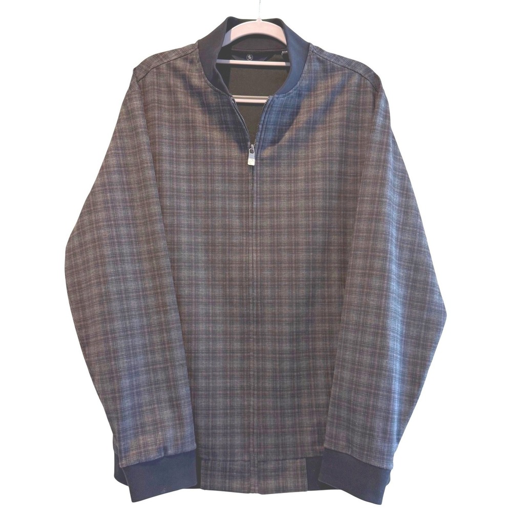 Hart Schaffner‎ Marx Mens Gray Plaid Full Zip Bomber Jacket Size M Stretch